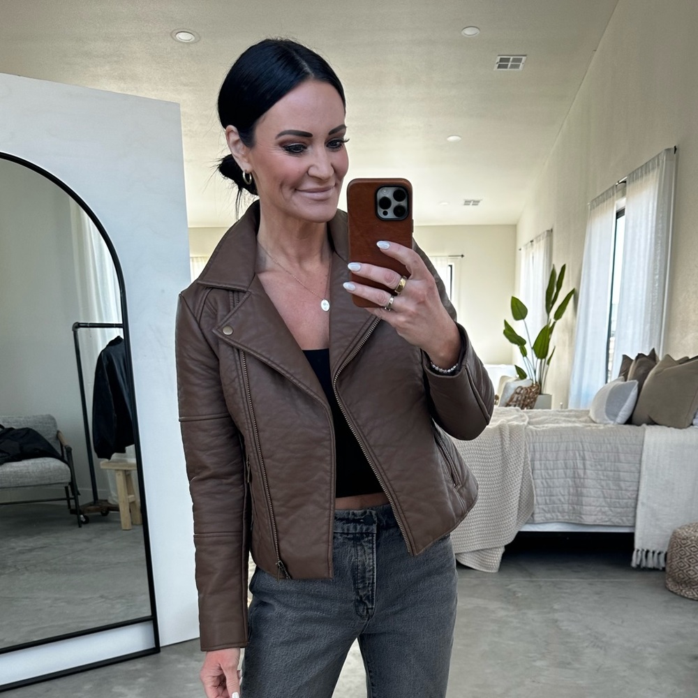 Soren Faux Leather Jacket by Lily & Lottie. Chocolate brown. Size small.